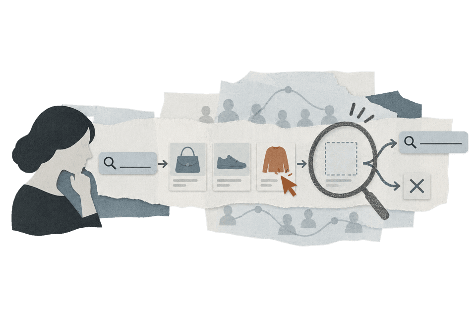 A customer search journey traced to the point where it breaks